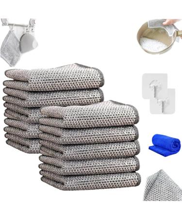 LONGLUAN Non-damaging Metal Bamboo Charcoal Cleaning Cloth Circularite Cleaning Pads Palutia Clean Cloth Non-Scratch Wire Dishcloth Resuable Double-Sided Mesh Metal Wire Cleaning Rag (10 Pcs)