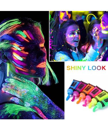 Glow in the Dark Neon Face Body Paint Set - 6 Colors, Washable Black Light Makeup for Party, Halloween, Christmas, Cosplay - 0.48oz Tubes - Buy Online on SooperMarket.com