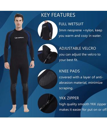 Lemorecn Men's Wetsuit Neoprene Full Body Diving Suit 3/2mm and 5/4mm - Black+Blue, Large | 16 Sizes Available - Buy Online on SooperMarket.com