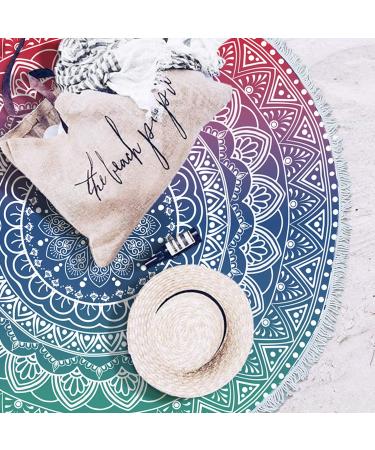 Oversize Round Mandala Beach Towel - Bohemian Quick Dry Microfiber Towel with Tassel - 59 Green Pink Mandala Design - Buy Online on SooperMarket.com