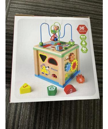 6-in-1 Wooden Motor Cube Activity Center for Toddlers - Pearl Labyrinth & Shape Sorting Toy for Kids Age 1-3 - Buy Online on SooperMarket.com