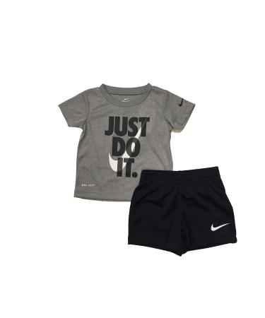 Nike Boys Dri-Fit T-Shirt & Shorts 2 Piece Set (Black(66F026-023)/White/Grey, 4)