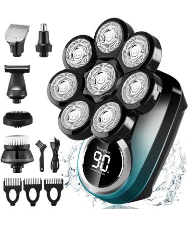Lovcoyo Bald Razor Men 8D Upgraded 6-in-1 Bald Razor Men Waterproof Wet/Dry Razor Men's Electric Wireless Rechargeable Head Razor Men (Blue)