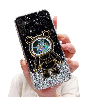 Tivenfezk Nadoli for Samsung Galaxy A04S Treibsand B r Astronaut Hidden Stand Shell Cartrios Glitzer astronaut Stand Soft Silicone Bly Hell Rifle Course Samsung Galaxy A04S Black