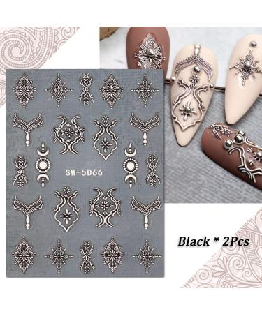 Embossed Bohemian Retro Lace Nail Art Stickers - 4 Sheets for Women and Girls - Buy Online on SooperMarket.com