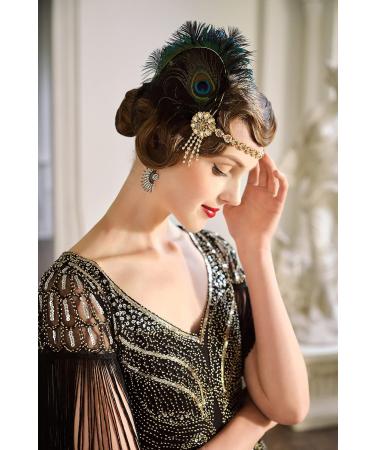 BABEYOND 1920s Feather Headband Peacock Feather Headpiece Vintage 1920s Flapper Headband Feather Crystal Headband Great Gatsby Costume Accessories Roaring 20's Accessories (Black) - Buy Online on SooperMarket.com