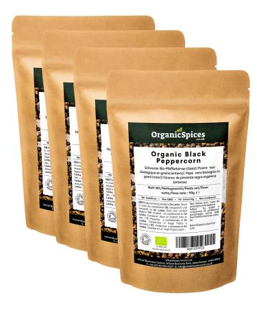 Organic Whole Black Peppercorns | UK Soil Association Certified | 360g (4 x 90g) 360g (4x90g)