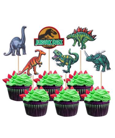36 pieces dinosaur cupcake topers roar rex cupcake picks for young children dinosaur birthday baby shower party cake decorations accessories pattern4-dinosaurs