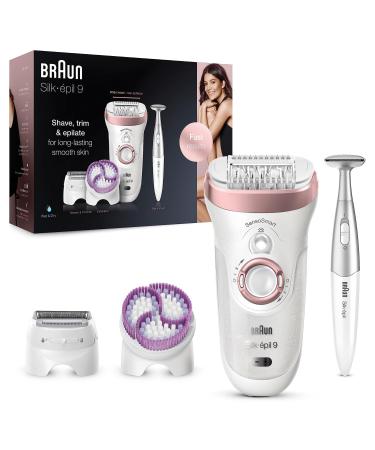 Braun Silk-pil 9 Epilator for Long-Lasting Hair Removal with Electric Shaver & Trimmer Bikini Trimmer & Exfoliator 100% Waterproof UK 2 Pin Plug 9-980 Rose Gold