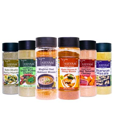 Tassyam Northern Cuisine Spice Combo 595 grams Dispensers | Since 1940 | Shahi Paneer Daal Makhani Mint Chutney Tamarind Chutney Bharwan Masala Raita Masala | Incredible Value