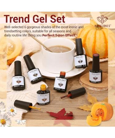Modelones Gel Nail Polish Set - 6 PCS Neutral Nude & Brown Fall Colors 2024 | Gold Glitter Soak OFF Nail Gel Kit | Perfect Halloween Gift & DIY Manicure - Buy Online on SooperMarket.com