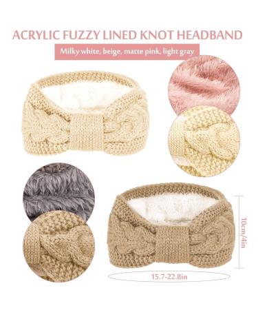 Whaline 4 Pack Twisted Knit Headbands - Winter Ear Warmer Hair Bands for Girls & Women - Fuzzy Lined & Thick Turban Head Wraps - Light Color Accessories - Buy Online on SooperMarket.com