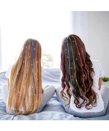 Xinzistar 14 Colors 2800 Strands Hair Tinsel Extension Kit Holographic Sparkle Hair Glitter Strands Rainbow Coloured Hair Extensions Fairy Dazzle Hair Extension for Festival Women Girls Kids Party - Buy Online on SooperMarket.com