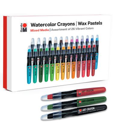 Marabu Watercolor Crayons Set - 26 Buttery Smooth Art Crayons - Ignite Your Imagination with Vivid  Water Soluble Crayons for Mixed Media Journals & Watercolor Paper