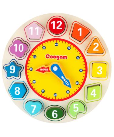 Coogam Learning watch Wood Montessori toys with 12 plug -in sorting - Number of blocks Puzzle Stacking Early Pedagogical Gift for 1 2 3 Years old children