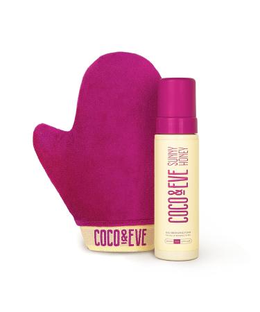 Coco & Eve Sunny Honey Bali Bronzing Self Tanner Mousse Set (Dark) - All Natural Sunless Tanning Mousse | Instant Self Tanning with Bronzer with Self Tanning Mitt Applicator (200ml)