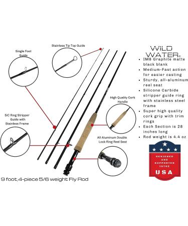 Wild Water Deluxe Fly Fishing Combo Starter Kit - 5/6 Weight 9ft Graphite Rod, Accessories, Aluminum Reel, Carrying Case | Fly Box & Fishing Flies - Buy Online on SooperMarket.com