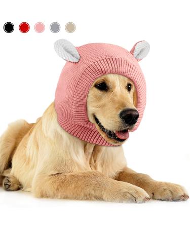Frienda Quiet Ears for Dogs, Dog Ear Muffs Noise Protection Knitted Dog Hats Pet Ears Warm Dog Ear Cover Winter Hat Dog Snood Head Wrap Bunny Costume for Medium to Large Dogs Cats Pets (Pink)