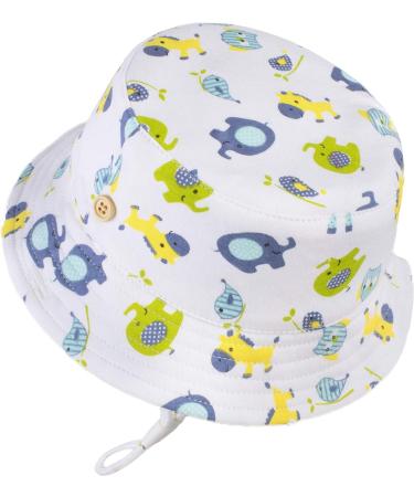LANGZHEN Beach Sun Protection Hat for Baby Girls | Adjustable Toddler Kids Hat with Chin Strap | Wide Brim Summer Play Hat in White - Animals | 6-12 Months - Buy Online on SooperMarket.com