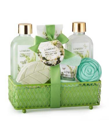 Home Spa Gift Basket - Magnolia &Tuberose Scent 7 Piece Bath & Body Set For Women and Men with Shower Gel Bubble Bath Body Lotion Bath Soap Bath Bomb Bath Salt & Wired Basket