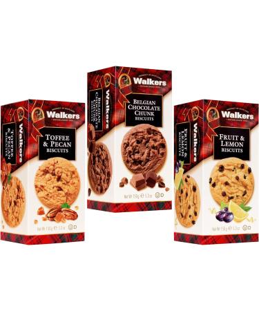 Walkers Shortbread Cookies Selection - Belgian Chocolate Chunk Toffee & Pecan and Fruit & Lemon Biscuits - 3 Pack - Buy Online on SooperMarket.com