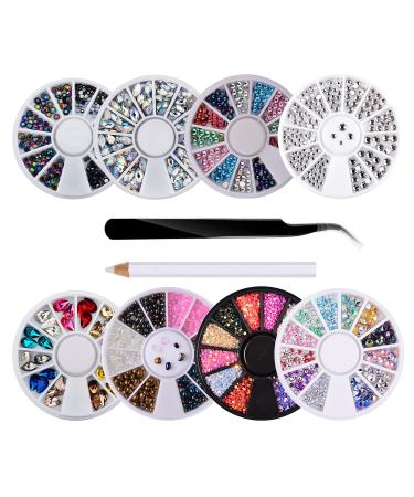 8 Boxes Nail Art Strass Mix Size Nail Pearls Glitter Strass Stone 3D Nail Decoration With 1 piece of wax pen Strass Picker and tweezers DIY Handwerk Jewelry Clothing Nail Art Strass