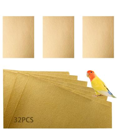 Hamiledyi Bird Gravel Paper, Special Sea Sand Liner for Page, Parrot Cage Gravel Paper Mat, 17x11 Inch Disposable Cushion Pads for Bird Parakeet Budgie 32PCS