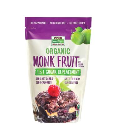 Now Foods Real Food Organic Monk Fruit 1-to-1 Sugar Replacement  1 lb (454 g)
