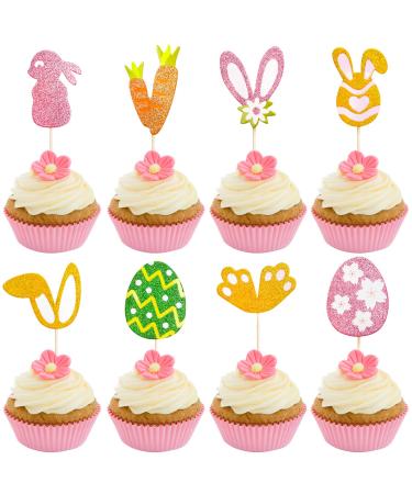Easter Bunny Ears Cupcake Toppers Glitter Cake Decorations