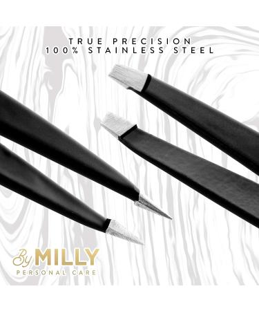 MILLY Precision Tweezers Set - Slanted and Pointed Tips - German Steel - Hand-Filed - Black - Buy Online on SooperMarket.com