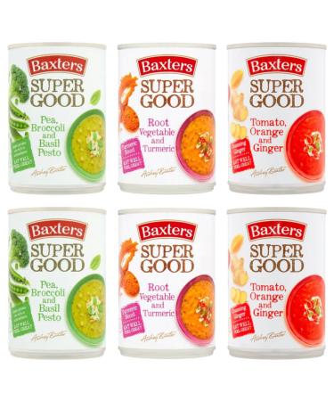 Soup Bundle - Contains Baxters Super Good Soup Pea Broccoli and Basil Pesto Root Vegetable and Turmeric and Tomato Orange and Ginger 2 of each flavor.