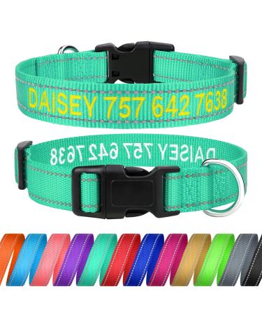 Tagme personalized dog collar for small dog with embroidered reflective nylon dog collar with pet name & telephone number turquoise XS XS (1 Pack) turquoise