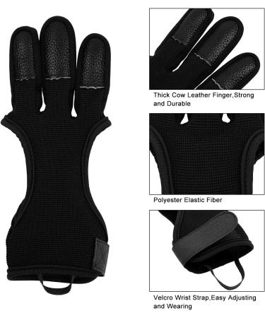 FitsT4 Archery Gloves - Leather Padded Three Finger Protector for Bow Shooting - Non Slip Glove for Kids, Youth, Adult Beginners - 1-Black (Medium) - Buy Online on SooperMarket.com