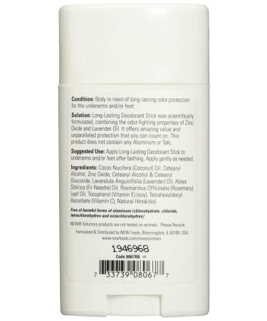 Now Foods Long-Lasting Lavender Deodorant Stick - 2.2 oz (62 g) | Refreshing & Natural - Buy Online on SooperMarket.com