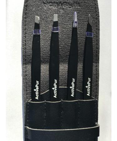 ActivePur 4 Pcs Precision Tweezers Set for Facial Hair, Ingrown Hair, Blackheads - Stainless Steel Professional Tweezer Set with PU Bag - Buy Online on SooperMarket.com