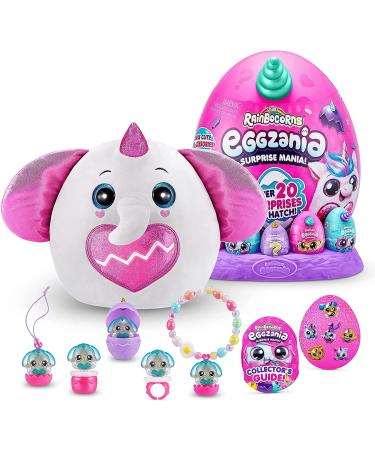 Rainbocorns Eggzania Surprise Mania Peanuts the Elephant - Collectible Plush - Over 20 Surprises Inside 28 cm Cuddle Plush Stuffed Animal Rings Bracelets Stickers Wearable Accessories (Elephant) Elephant (Peanut)