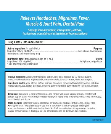 Children's Advil (100 ML Grape Flavour) Ibuprofen Suspension Temporary Fever Reducer 100 ML Grape - Buy Online on SooperMarket.com