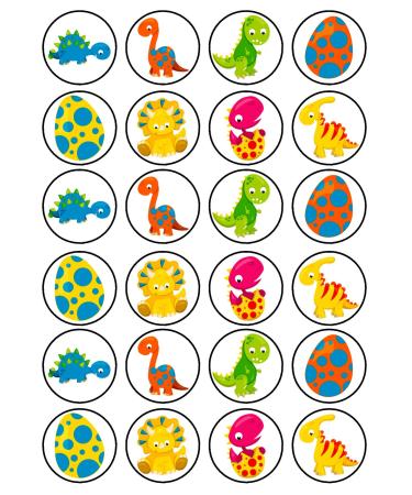 24 Dinosaur Theme #2 Edible Cupcake Toppers - Stand Up Disc Wafer Cake Decorations