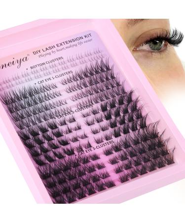 Cat Eye Lash Clusters Natural Wispy Cluster Eyelash Extensions C Curl Lash Extension 4 Styles Individual Eyelashes Left & Right DIY False Eyelashes by Geeneiya (192Pcs 12Pairs Thin Band) LASH-Cat Eye