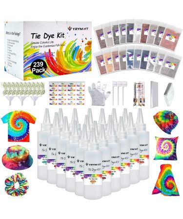 Large Tie Dye Kit for Kids and Adults - 239 Pack Permanent Tie Dye Kits for Clothing Craft Fabric Textile Party Group Handmade Project (Dye up to 60 Medium Adults T-Shirts!) 239 Pack Tie Dye Kit