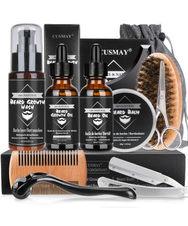 Upgraded beard care set for men 11 in 1 beard growth set contains beard shampoo beard oil beard balm beard comb beard shears etc. gift set for men for Christmas Valentine's Day Father's Day Schwarz-01