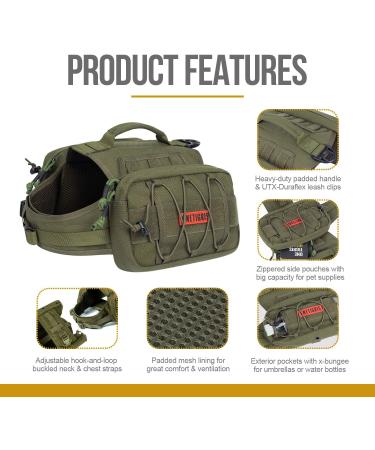 OneTigris Tactical Dog Backpack for Medium & Large Dogs - Green Large | Durable Nylon Pet Backpack for Hiking, Walking, Training & Running - Buy Online on SooperMarket.com