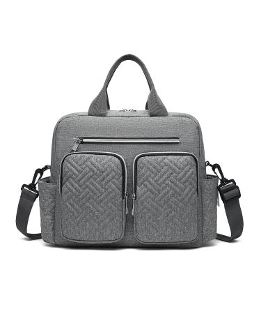 Kono Baby Changing Bag Large Weekender Travel Nappy Tote Stylish for Mom and Dad Convertible Travel Tote Messenger with Insulated Pockets Grey