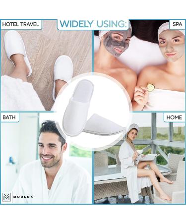 MODLUX Spa Slippers - 12 Pairs of Cotton Velvet Closed Toe Disposable Slippers with Travel Bags - Non-Slip, Thick & Soft - Ideal for Home, Hotel, or Commercial Use (12 Pack Combo White) - Buy Online on SooperMarket.com