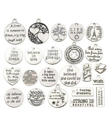 WOCRAFT 40pcs Inspiration Words Charms Craft Supplies Beads Charms Pendants for Jewelry Making Crafting Findings Accessory for DIY Necklace Bracelet (M331) Inspiration Charms