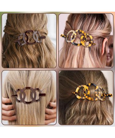 Noverlife 2PCS French Triple Ringed Hair Slider Pin Set - Non Slip Tortoise Shell Barrettes with Stick - Cellulose Acetate Ponytail Accessories - Buy Online on SooperMarket.com