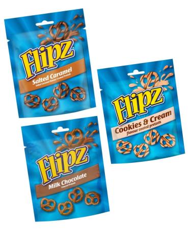 Flipz Coated Pretzels Milk Chocolate Cookies & Cream Salted Caramel Gift Selection 3 x 90g Bags. Picnic Party Thank You Present Thinking of you Treat Flippin' Awesome!