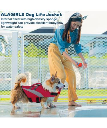 ALAGIRLS Reflective Dog Life Jacket for Small Dogs | High Buoyancy Pet Safety Vest for Beach | Red S Size - Buy Online on SooperMarket.com