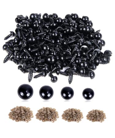 UPINS 500 Pieces 6-12MM Black Plastic Safety Eyes with Washers for Crochet Animal Crafts Doll Making Supplier Bulk (4 Sizes) A:6-12MM