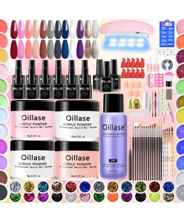 Acrylic Nail Kit for Beginners with Everything and 12 PCS Gel Nail Polish Kit with UV Light 2-in-1, Large Capacity Monomer Acrylic Nail Liquid, Glitter Nail Acrylic Powder for Nail Art Extension Kit